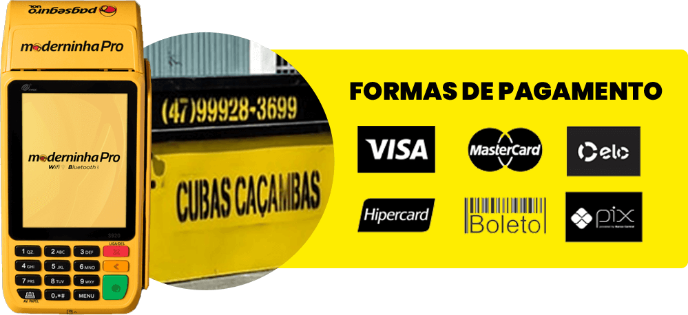 Formas de pagamento: Visa, Mastercard, Elo, Hipercard, boleto e Pix